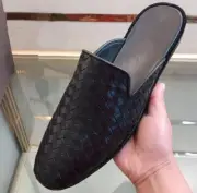 New Men's Leather Woven Pattern Closed Toe Mules Loafers Casual Party Slippers