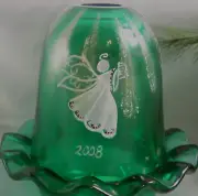 Fenton Fairy Light Glittery Hand-Painted Angel Book Carols Emerald Green New NOS