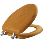 Bathroom Closed Front Toilet Seat Elongated Natural Oak Solid Wood Durable