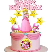 9pcs Princess Peach Cake Toppers Kids Video Game Theme Birthday Decorations