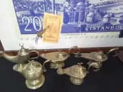 Aladdin's Magic Lamp, 5 Pcs Set Brass Oil Lamp, Handmade Ornament, Decorative
