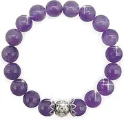 { Georgiadis } - 10mm Amethyst Natural Genuine Gemstone with Stunning Spacer Bead Inlaid with Rhinestones, Calming, Promotes Spiritual Awareness, Colour Therapy Purple, February Birthstone, Gift, Bracelet