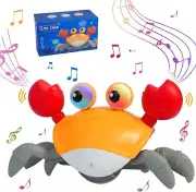 Crab Toy for Kids with Music, Electronic Light Up Toy, Obstacle Avoidance,Orange