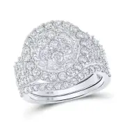 10kt White Gold Round Diamond Cluster Bridal Wedding Ring Band Set 2-1/2 Cttw