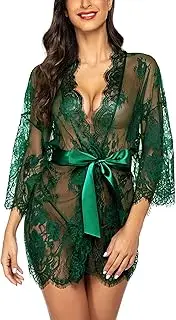 [ADOME] Women's Lingerie Kimono Sexy Lace Babydoll Lingerie with G String
