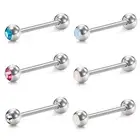 6pc Opalite CZ Crystal Steel Tongue Piercing 16/19/22mm Bar Barbell Body Jewelry