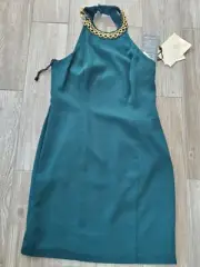 Nwt Y2K CDC Emerald Green Evening Halter Dress With Chained Color Size 10