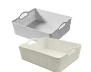 BULK 18 PLASTIC RECT STORAGE BASKET W/ HANDLE ASSORTED 34X12CM