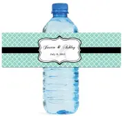 100 Lucite Pattern Monogram Wedding Water Bottle Labels Engagement Bridal 8"x2"