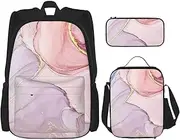[CADREWY] Purple And Gold Marble Print Travel Bag Adjustable Shoulder Straps Lunch Bag Pencil Case Large Capacity Bag, Black, One Size