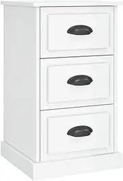 Small Bedside Table with 3 Storage Drawers, Mid Century Modern Nightstand End Table for Small Space, Small Side Table Night Stand for Bedroom, Living Room, High Gloss White 39x39x67 cm