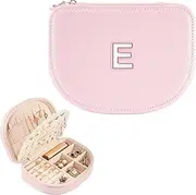ProCase Small Jewelry Box, Personalized Initial Letter Travel Jewelry Organizer for Earrings, Bracelets, Necklaces and Rings, Compact Jewelry Storage Case for Women Girls - Letter E, Pink