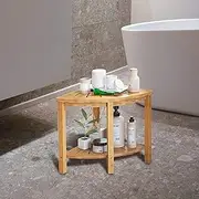 Shower Chairs for Elderly Teak Shower Bench Seat, Portable Wooden Spa Bathing Stool with Storage Towel Shelf, Perfect for Elderly, Senior, Injured & Handicapped