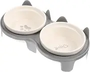 ROMISBABA 1set Cat Bowl Elevated Double Cat Food and Water Bowls Stand for Comfortable Feeding Grey Thicker Design for Easy Cleaning