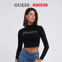 在飛比找momo購物網優惠-【GUESS】草寫LOGO小立領短版長T(黑)