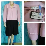 New St John Collection Pink Jacket L 12 14 Blazer Collared Satin Fringe Trim