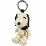 【COACH】COACH × PEANUTS 限量聯名款白X黑皮革史奴比包掛鑰匙釦