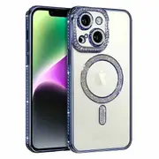 For Apple iPhone 13 Pro Case, MagSafe Magnetic Diamond Rhinestone Glitter Cute Crystal Bling Full Camera Lens Protector Shockproof Cover – Blue