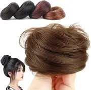 Real Hair Bun Wig, Messy Bun Hair Piece, Multi-Color Ponytail Extension with Elastic Rubber Band, Hairpieces Accessories for Women (Light brown,Straight hair bun)
