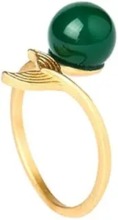 [OIDIMS] Green Faux Jade with Mermaid Tail Statement Ring Vintage Chinese Style Open Gold Plated Fashion Adjustable Wedding Cocktail Rings Delicate Comfort Fit Band Charm Jewelry Gifts for Women Girls