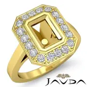 Halo Bezel Diamond Engagement Emerald Cut Semi Mount Ring 18k Yellow Gold 0.3Ctw