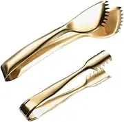 Kichvoe Stainless Steel Ice Bread Tongs, 2PCS Small Ice Cube Serving Tongs with Sawtooth for Ice Bucket, Metal Appetizers Cake Tongs Kitchen Clips Tong for Sugar