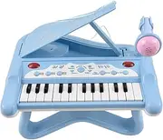 25 Key Electronic Keyboard Piano Musical Instrument with 360 Degrees Rotatable Microphone Portable Music Piano Keyboard 15 Function Keys Beginners Keyboards Piano Blue