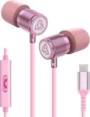 [Ludos] Ultra USB C Headphones, 5 Years Warranty, Magnetic USB-C Earbuds for iPhone 16 15 Pro Max Plus Samsung Galaxy S24 S23 Ultra S22 S21 FE S20 Z Flip 3 Fold 4 A53 A54, USB Type C Earphones - Pink