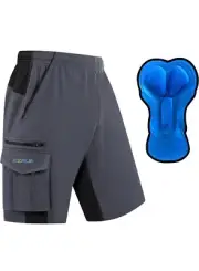 EZRUN Men's 3D Padded Mountain Bike-Lightweight MTB Cycling Shorts, Grey Size XL