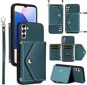 [Dswteny] Wallet Case for Samsung Galaxy S23 FE 5G with Wrist Lanyard Shoulder Strap Slim Flip Purse, PU Leather Credit Card Holder Stand Accessories Cell Phone Cover for S 23 EF S23FE 23S Women Green
