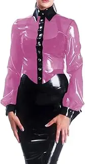 [ERFSQIYALHJ] Clear Plastic PVC Women Shirt Sexy Long Sleeve Button-up Shirts Tops Clubwear