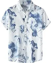 [Generic] Button Down Summer Shirt Print Fashion Button Sleeve Short Turn-Down Casual Shirt Watercolor Men's Men Shirts T Shirt Men Plain