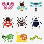 FINGERINSPIRE Cartoon Animals Stencil for Painting 11.8x11.8 inch Hollowed Butterfly Bee Dragonfly Ladybug Drawing Template Large Spider Scarab Cricket Snail Caterpillars Stencil for DIY Crafts