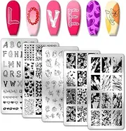 PH PandaHall Nail Art Templates 5pcs Flowers Nail Stamp Plate Stainless Steel Nail Stamps Heart Print Templates Letter Art Stencils Butterfly Nail Plates for DIY Print Manicure Design 12x6cm