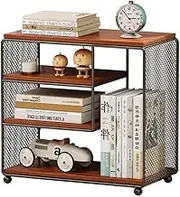 4 Tier Large Bookshelf with Wooden Top and Wheel, Cabinet Display Shelf, Portable Open Standing Shelf, Display Rack for Living Room Bedroom Home Office (Teak, 42 * 18 * 32 CM)