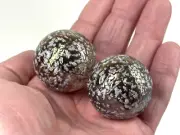 2 BOULDERS 35mm SNOWBALL Marbles Glitter Speckled glass ball HUGE