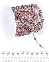uxcell Stainless Steel Bead Chain, 16.4 Feet/5M Enamel Beaded Jewelry Link Cable Chains Spool Kit for Jewelry Making, Necklace, Bracelets, DIY Crafts (Silver/Red, Pack of 1)