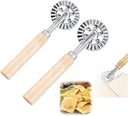 2Pcs Pastry Wheel Cutter,Ladiz Pasta Cutter Wheel with Long Wooden Handle,Zinc Alloy Dough Ravioli Cutter Wheel with Roller,Pizza Cutter Wheel Dumpling Lace Making for Home and Kitchen
