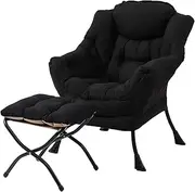 Tiita Lazy Chair with Ottoman, Modern Large Accent Lounge Chair, Leisure Sofa Armchair with Ottoman, Reading Sofa with Footrest for Bedroom, Living Room, Dorm Rooms, Garden and Courtyard (Black)