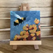 Miniature Dollhouse Room Box Wall Art Original Bee In Poppy Acrylic Painting 3x3