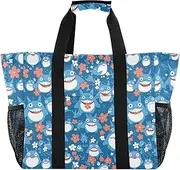 [sanluoli] Storage Bags Foldable Beach Bag Tote Sandproof Canvas Laundry Carrying Bag, Cute Monster Blue, 1 size