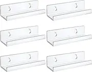 Ynnhik - Shelf Wall Bracket - 4 Inch Clear Record Shelf, Wall Mounting Shelf, Clear Acrylic Album Holder, 6 Pieces Acrylic Panel Display Shelf for Bathroom, Bedroom, Living Room, Kitchen