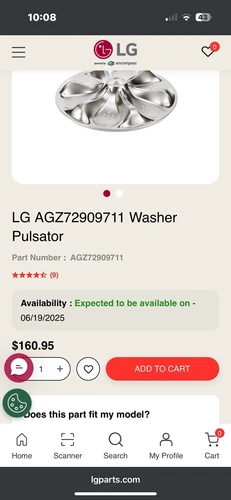 AGZ72909711 OEM LG Washer Pulsator Assembly Agitator Plate Next Day Free Shippin