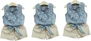 [LIFKOME] 3pcs Pieces Girls Summer Fashion Top and Shorts Set Floral Print Soft Fabric for Little Girls
