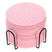 24 Pcs Silicone Coasters with Holder, 4 Inch Round Coaster for Drink, Pink