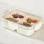 ZOTIKA Divided Serving Tray with Lid, Removable Divided Platter Food Storage Containers with 4 Compartment for Picnic/Party/Veggies/Snack/Fruit/Nuts/Candy/Cracker/Chip Snack Bowls (Four Grids)