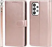 [Cavor] for Samsung Galaxy A53 5G Wallet Case for Women Flip Folio Kickstand PU Leather Case with Card Holder Wristlet Hand Strap Stand Protective Cover for Galaxy A53 5G 6.5'' Phone Cases-Rose Gold