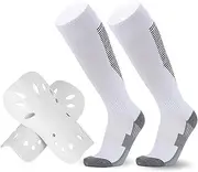 [Amexo] Children's Football Socks, Football Shin Pads Football Socks Set, Breathable Football Socks Children, White, One Size