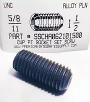5/8-11x1-1/2 Hex Socket Set Screws Cup Point Alloy Steel (3)