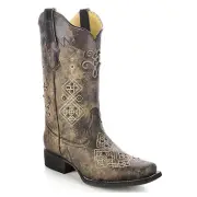 CORRAL Women's Studded Embroidered Cowgirl Boot Square Toe - R1365